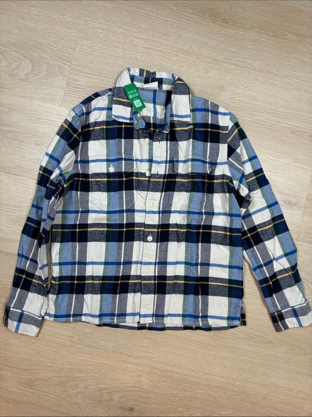 NEW GAP Blue, White & Black Plaid Button-Down Shirt